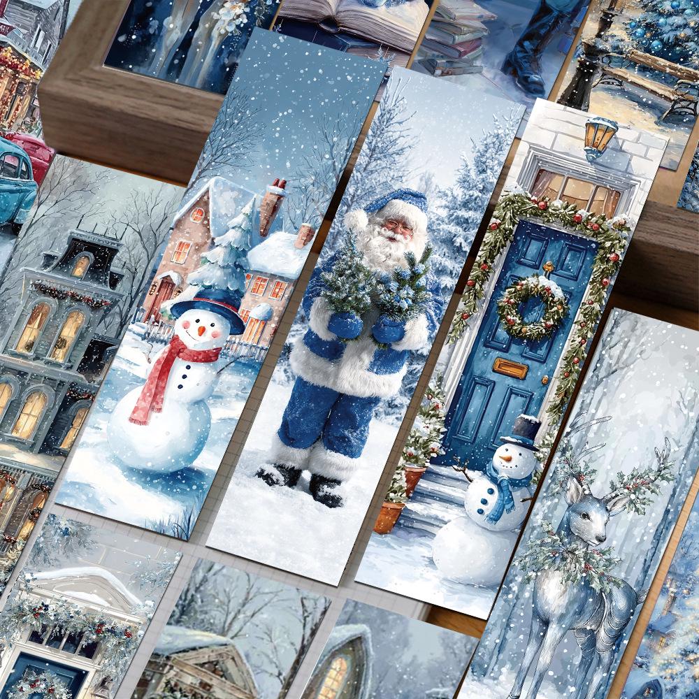 30-Pack Blue Christmas Winter Cartoon Bookmarks - Perfect Back-to-School Gifts