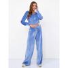 Women Casual Solid Color Zip Up Hooded Sweatshirt Wide Leg Pants Two Piece Set