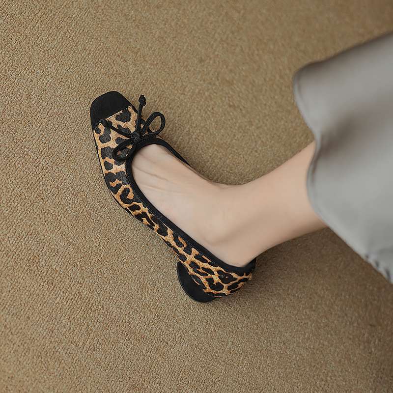 Krazing Pot Horsehair Summer Spring Autumn Med Heels Slip on Women Butterfly-knot European Design Square Toe Shallow Pumps