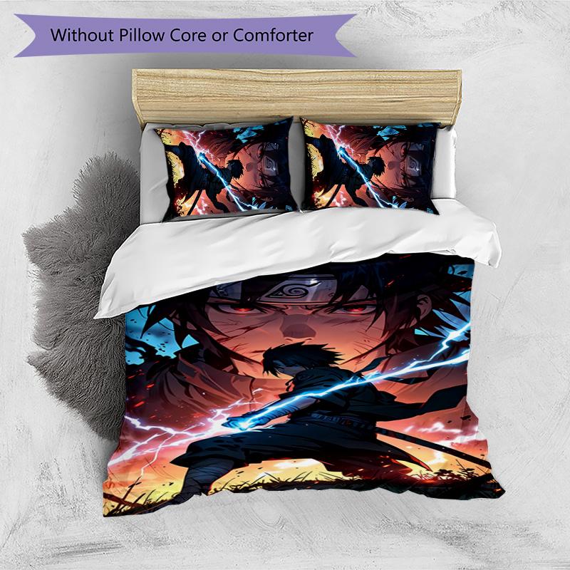 Sasuke Uchiha Pattern Printed 3PCS Bedding Set, Soft Skin-Friendly Washable Duvet Cover & Pillowcases Set