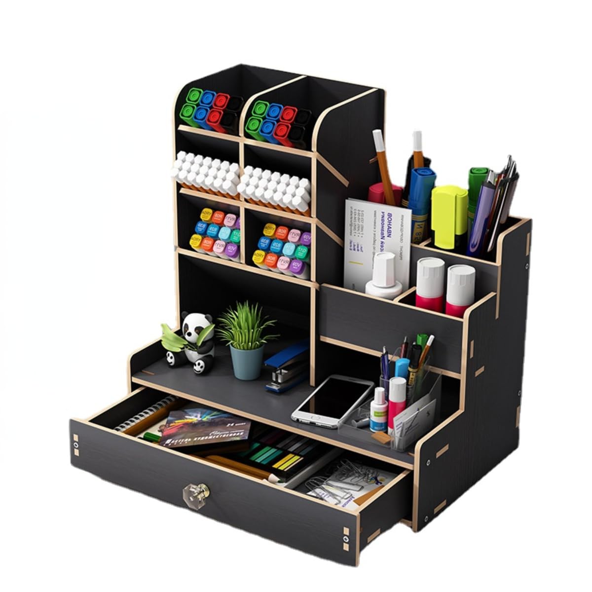 

Molioon Desktop Storage Pen Wooden Pen Multifunctional Stationery Assembly Scandinavian Large for Adults Box, Holder, Stand, Organizer, Required, чёрный