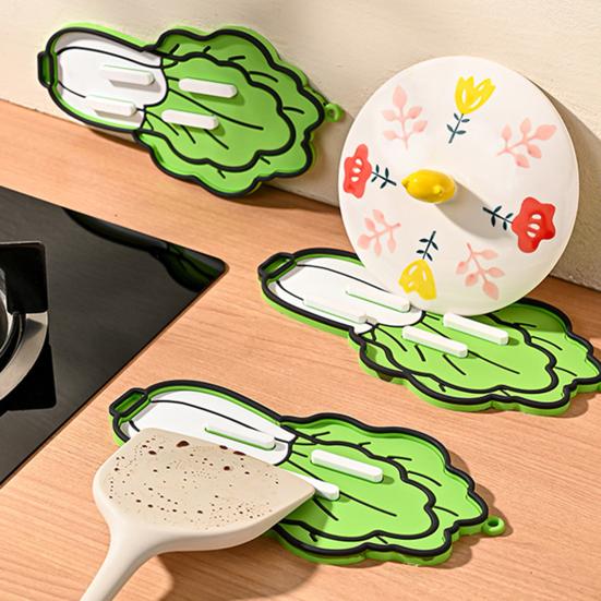 Pot Lid Holder Anti-Slip Slot Chinese Cabbage Shape Silicone Pot Lid Rack Chopping Board Storage Kitchen Organizer