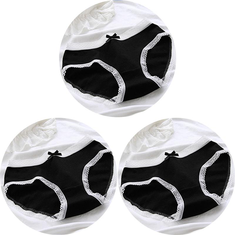 3Pcs/set Women Sexy Cotton Panties Underwear Seamless Soft Briefs Skin-Friendly Female Lingerie Mid-waist Black Underpants