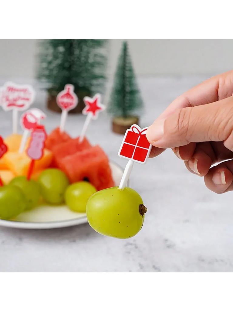 8 Stück Fröhliche Weihnachten Tier Obstgabel Lebensmittelqualität Mini Cartoon Kuchen Obst Zahnstocher Bento Lunch Bento Party Dekoration
