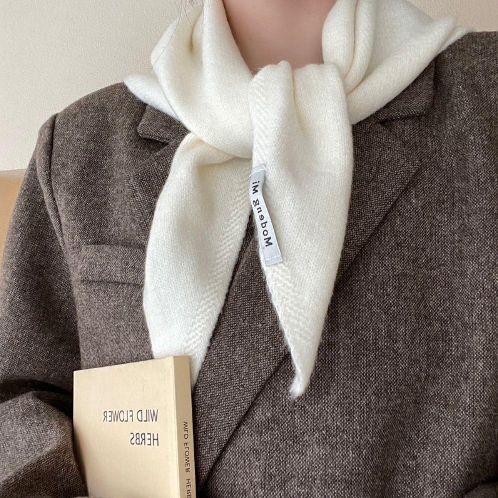 Cashmere-like Wool Blend Scarf Solid Color Knitted Scarf Triangular Short Shawl Women's Wear