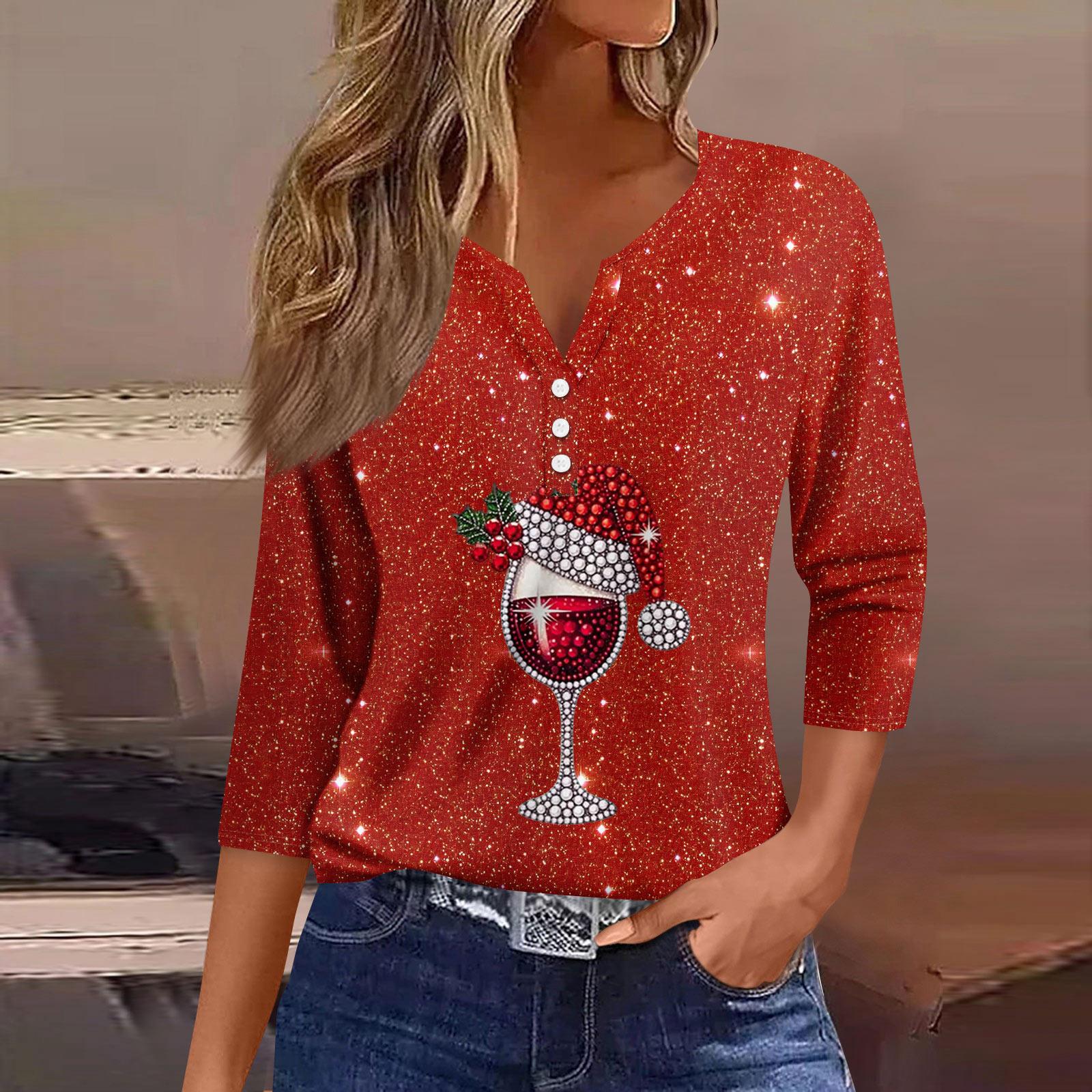 

Women s Fashion Casual Three-quarter Sleeve V-neck Floral Print Top XL арбуз красный