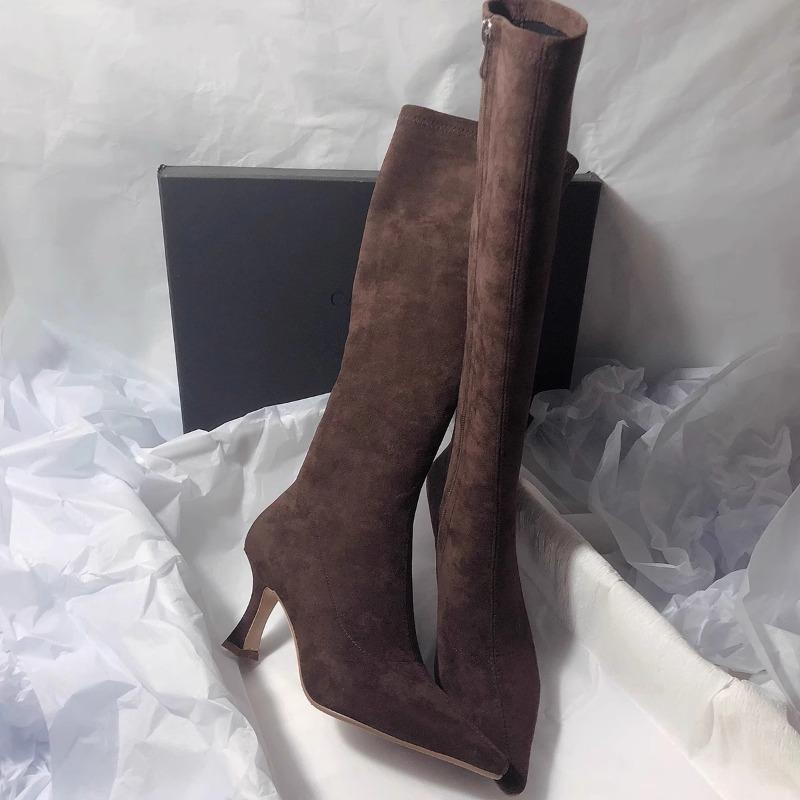 

Fashion Women s Fashion Stiletto Cotton Boots Winter New Pointed Suede Side Zipper Anti-slip Wear-resistant Boots 34