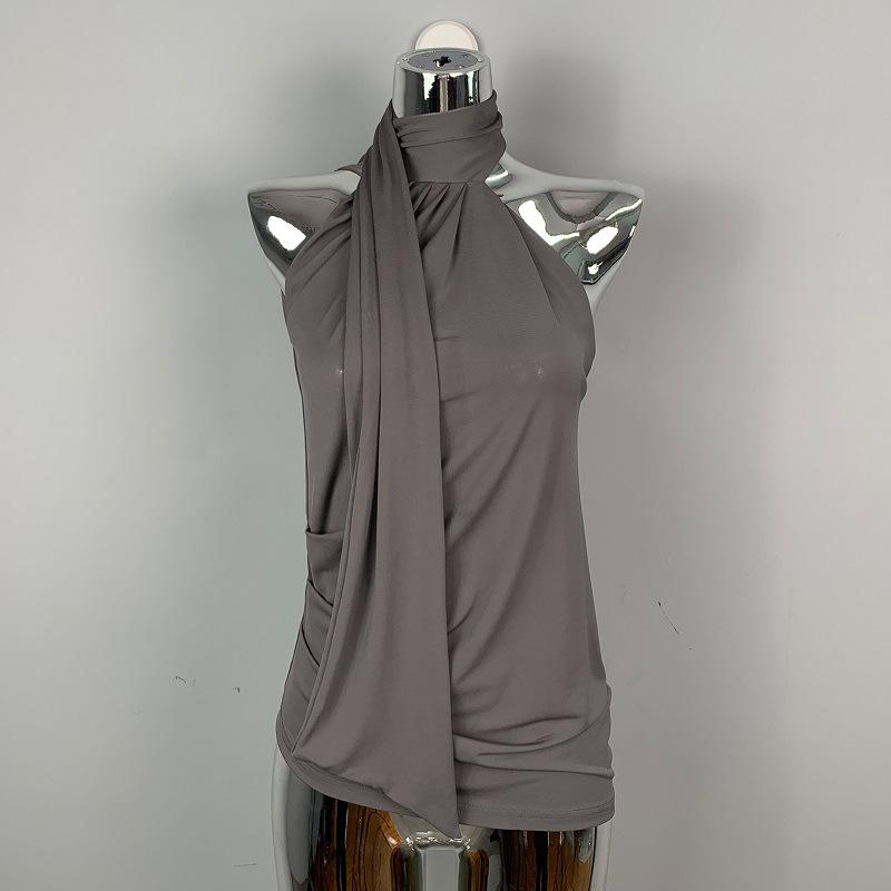 Dongdaemun Slim Fit Halter Top – Dámský univerzální top se stuhou zvýrazňující klíční kost a postavu