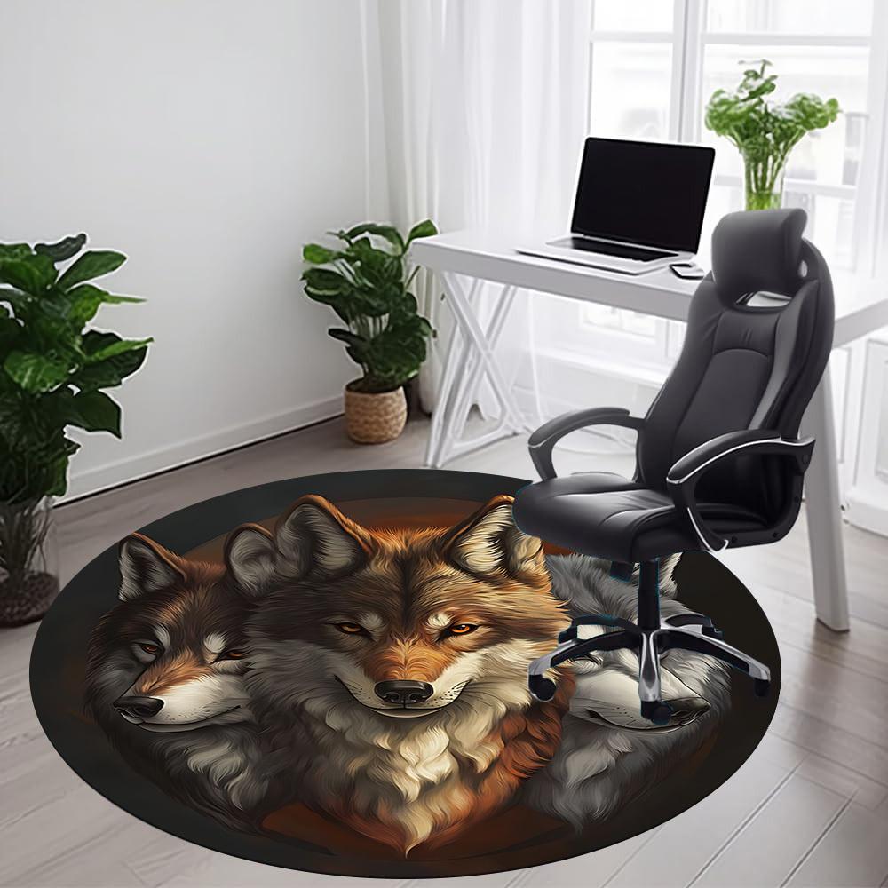 1PC Wolf Pack Office Round Area Rug, Mat Suitable ForOffice, Under Office Chairs Bedroom Living Room Home Decor, Room Deco