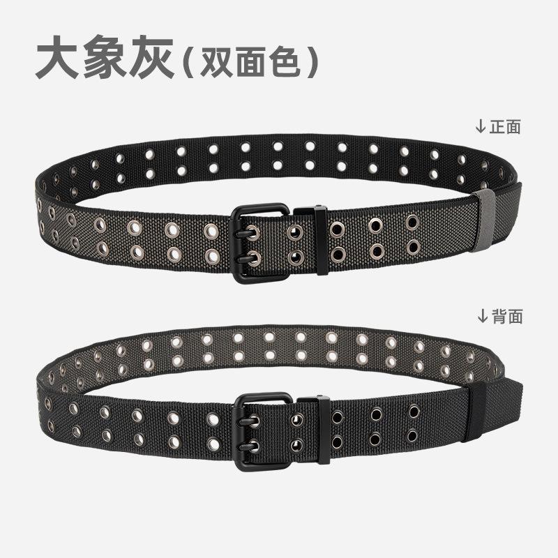 Belt New double-sided two-color double-pin buckle belt, personalized trend woven nylon wide belt