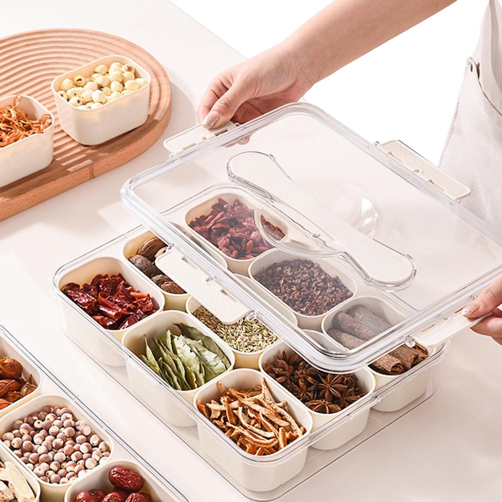 Spice Storage Box with Lid & Handle Rectangular Snack Bowl Multifunction Portable Snack Box for Sweets Veggie Nuts Fruit Storage