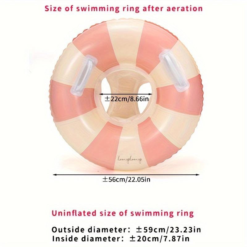 Youngsters' Vintage Striped Swimming Ring with Handles - Durable Thick PVC, Blue & Pink