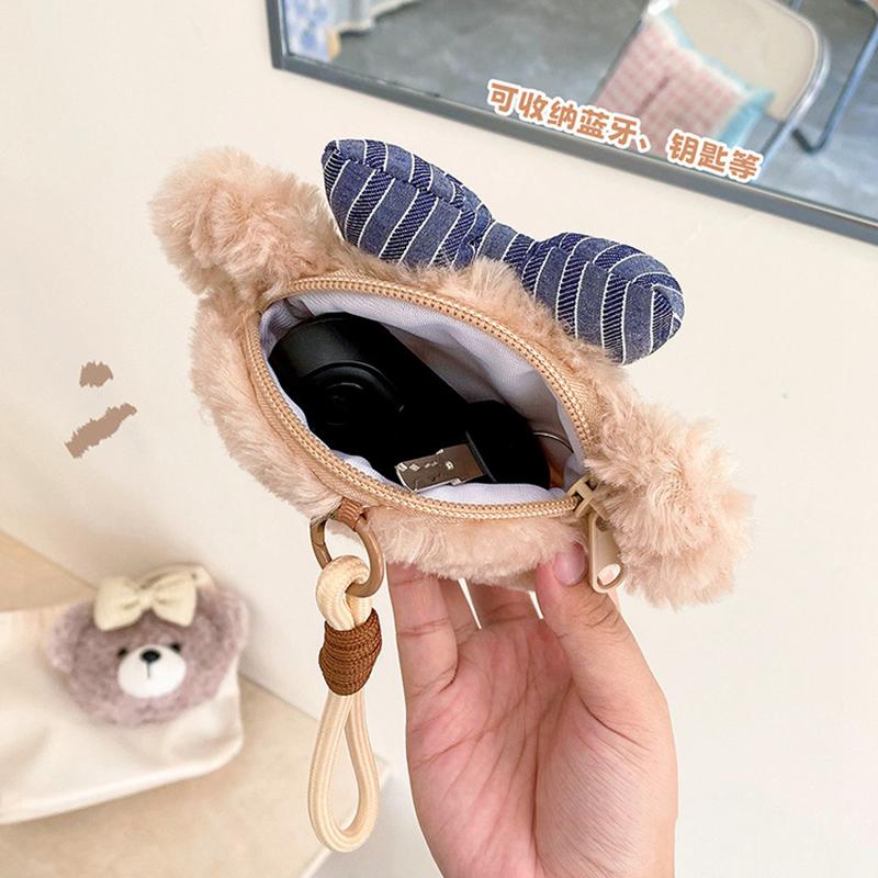Adorable Fuzzy Teddy Bear Cute Mini Plush Bear With Bow Knot Plush Bag Soft Stuffed Animal Wallet Charm Pendant
