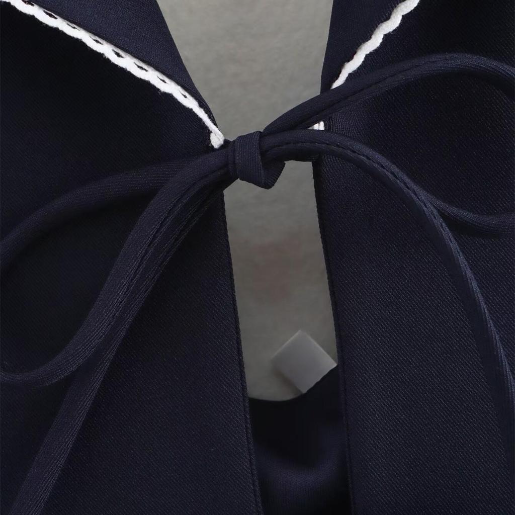 Spring 2025 Women's Sweet Backless Halter Top with Bow and Patchwork V-Neck