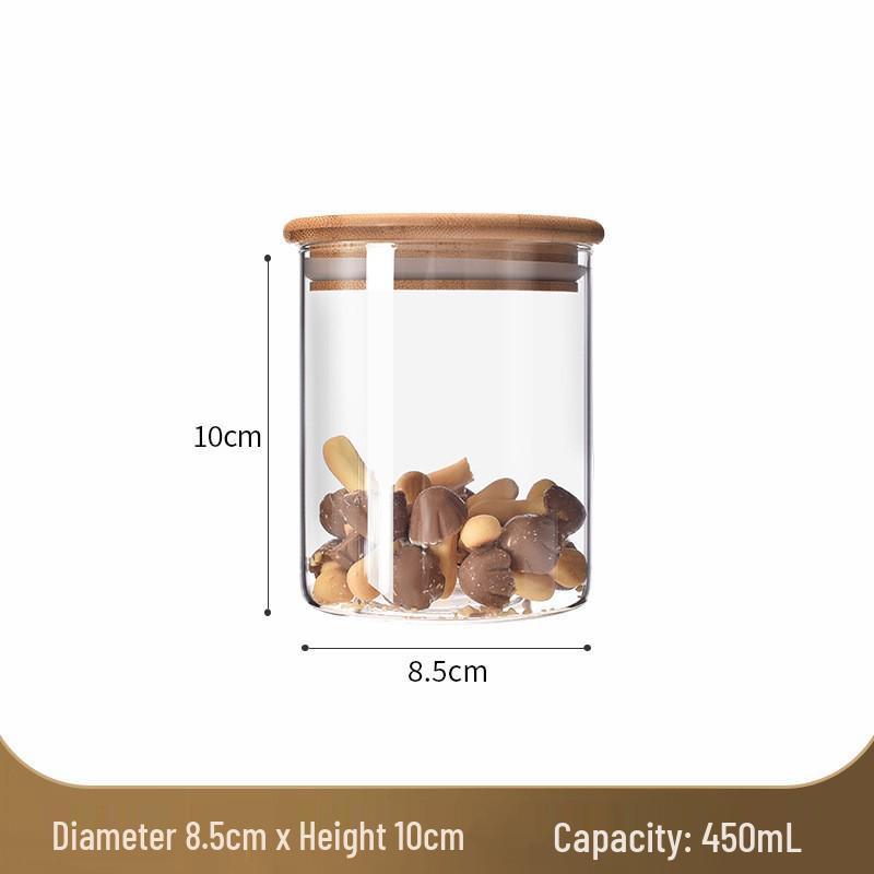 Transparent High Borosilicate Glass Jar with Bamboo Lid for Storage of Nuts, Snacks, or Tea