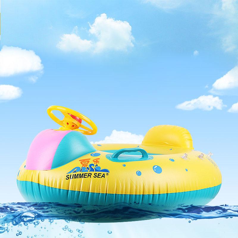 Baby Swim Ring with Sunshade, Toddler Inflatable Boat Float with Steering Wheel