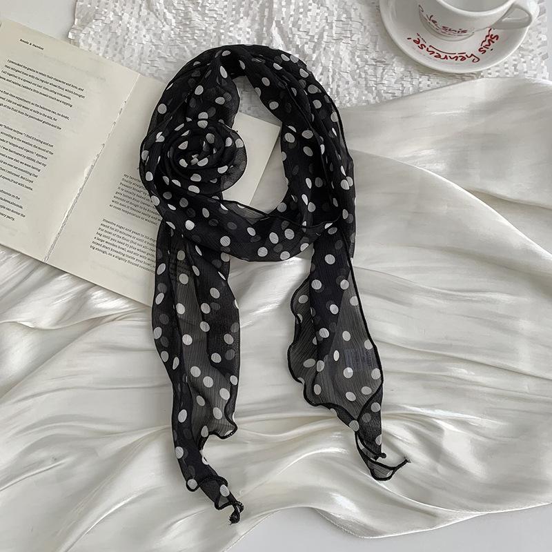 

High-end small scarf retro cashew polka dot striped rose silk scarf femininity light luxury fashion versatile streamer