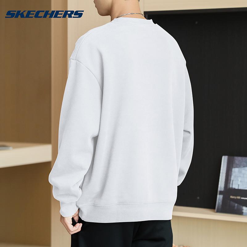 Skechers Basic Letter Print Casual Commuting Versatile Layering Crew Neck Pullover Sweatshirt Men Sweatshirt Cotton-Candy-White P425M232-0074