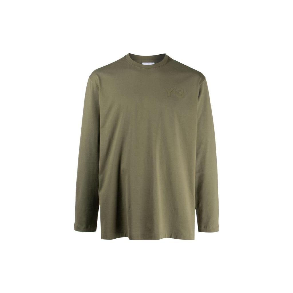 Y-3 Ss22 Solid Color Crew Neck Long Sleeve T-Shirt Men Tops Olive-Green HT2291