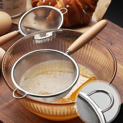 Wooden Handle Stainless Steel Small Colander Fine Mesh Oil Strainer Multi-Function Filter Mesh Flour Sifter Kitchen Baking Tools