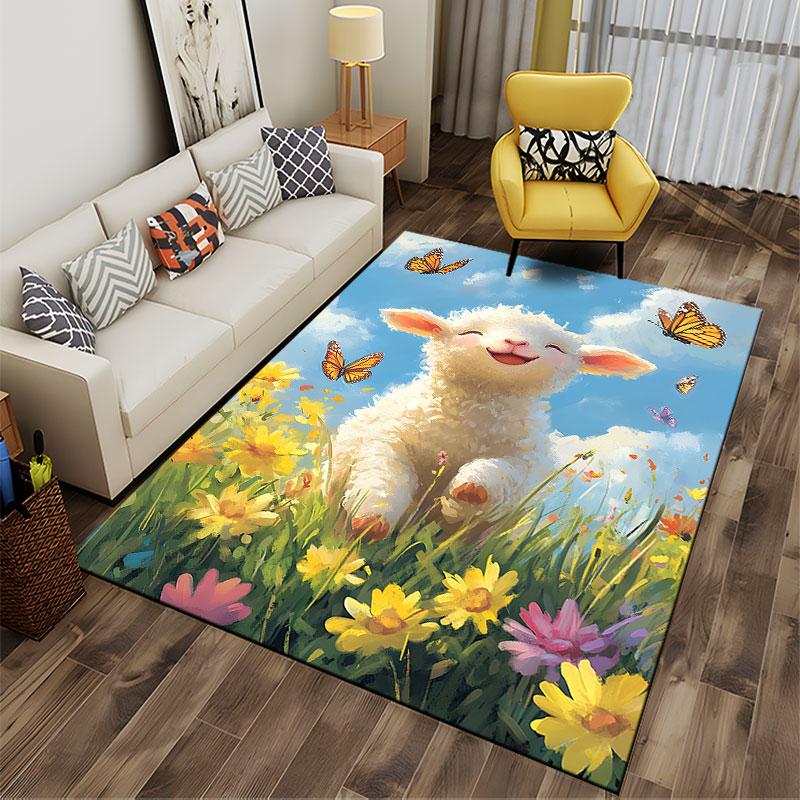 Happy Lamb with Butterflies Suitable As a Non-slip Mat for the Living Room or Bedroom Sofa