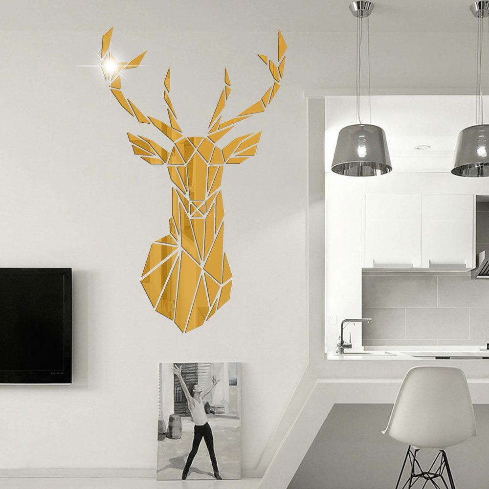 Adesivi murali specchio 3D Adesivo murale rimovibile con testa di cervo acrilico in stile nordico per decorazioni murali per soggiorno domestico fai da te