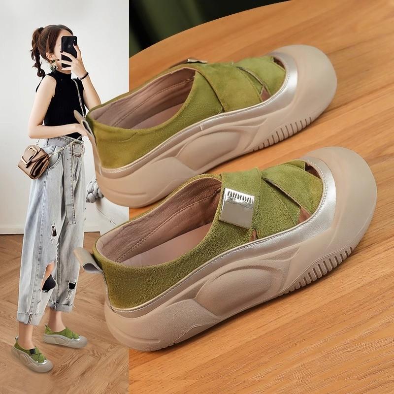 Fashion Shoes Low Heels Female Footwear Casual Sneaker Clogs Platform Retro Summer Dress Small Creepers New PVC Slip-On Scandals Fabric