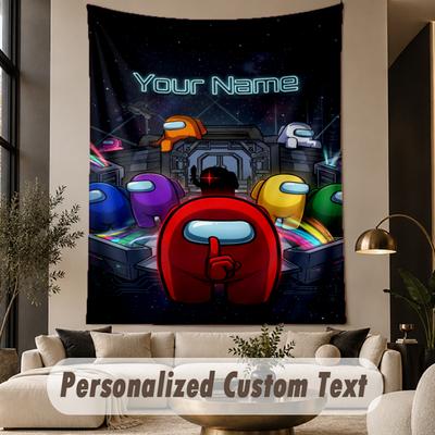 Custom Text Printed Tapestry Among Us Pattern Large Wall Hanging Indoor Room Decor