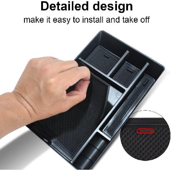 BestEvMod For Ioniq5 Armrest Storage Box Center Console Organizer Tray Interior Accessories With Rubber Black Trim Compatible With Hyundai Ioniq 5
