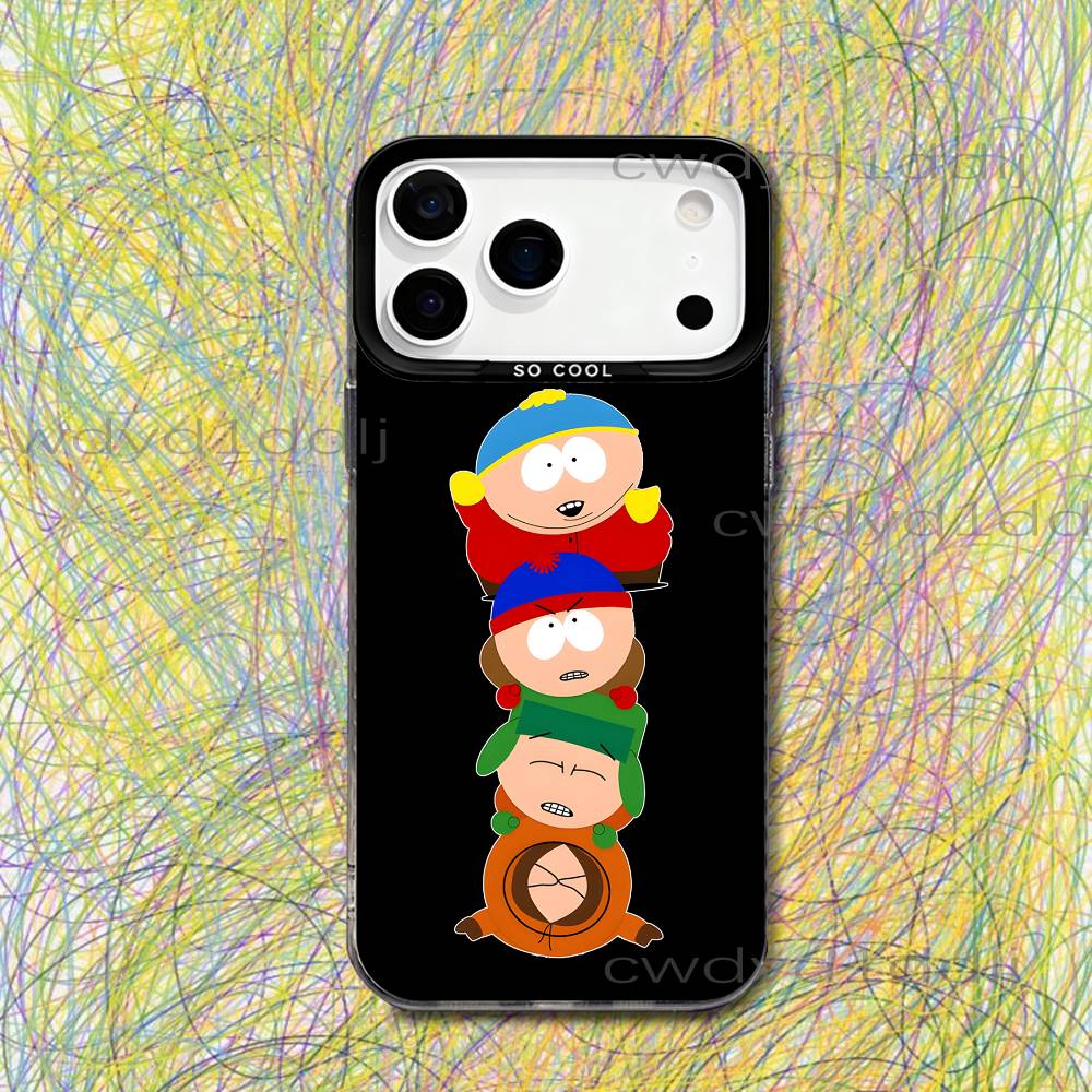 

S-South Cartoon Park For iPhone 17,16,15,14,13,12,X,8,Pro,Max,Plus,SE4,Air,Mini Black IMD Matte Case iPhone15