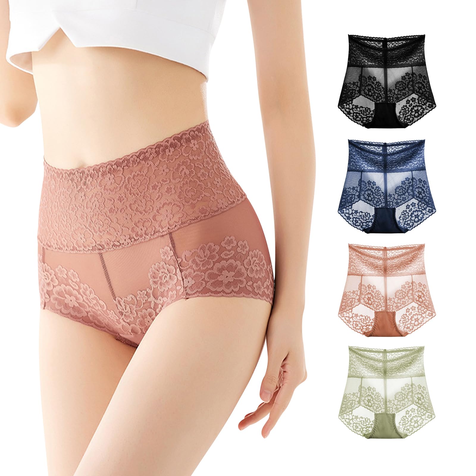 

PHOLEEY Seductive Panties High-Waisted All-Lace Panties, 4-Piece Set, Deep-Down Underwear, Soft, Breathable, Sheer,