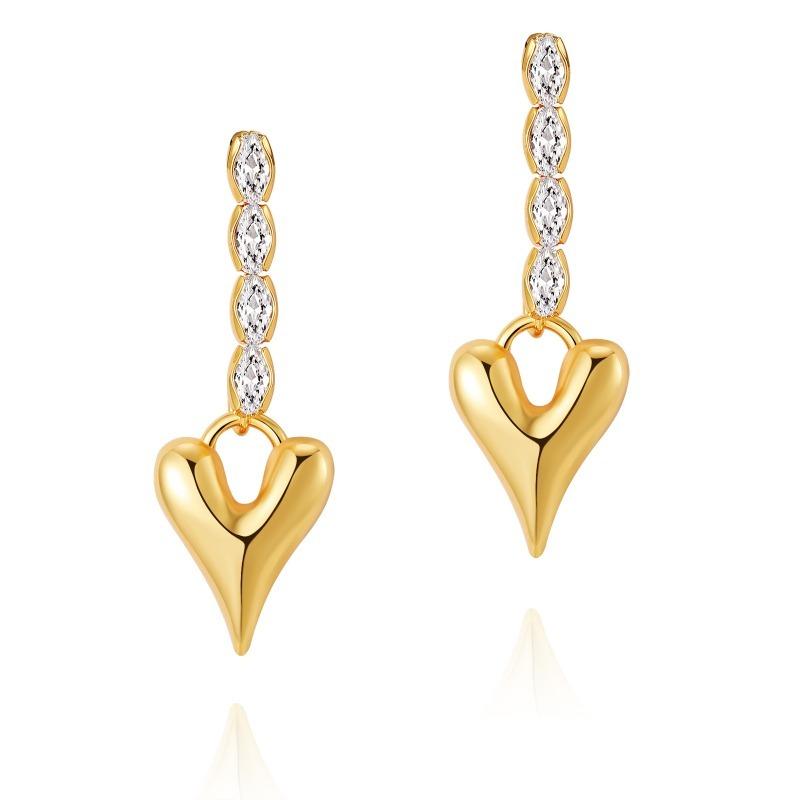 K Gold Plated S925 Silver Needle Luxury Heart Earrings For Women