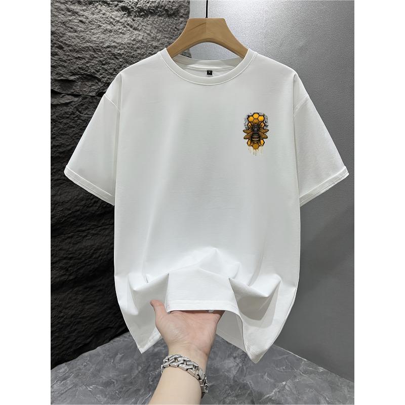 Herren Casual Kurzarm T-Shirt - Lockerer Schnitt Bienenprint Muster mit Waben - Rundhals Sommer Outdoor Oberteil - Strapazierfähig - Große Größen