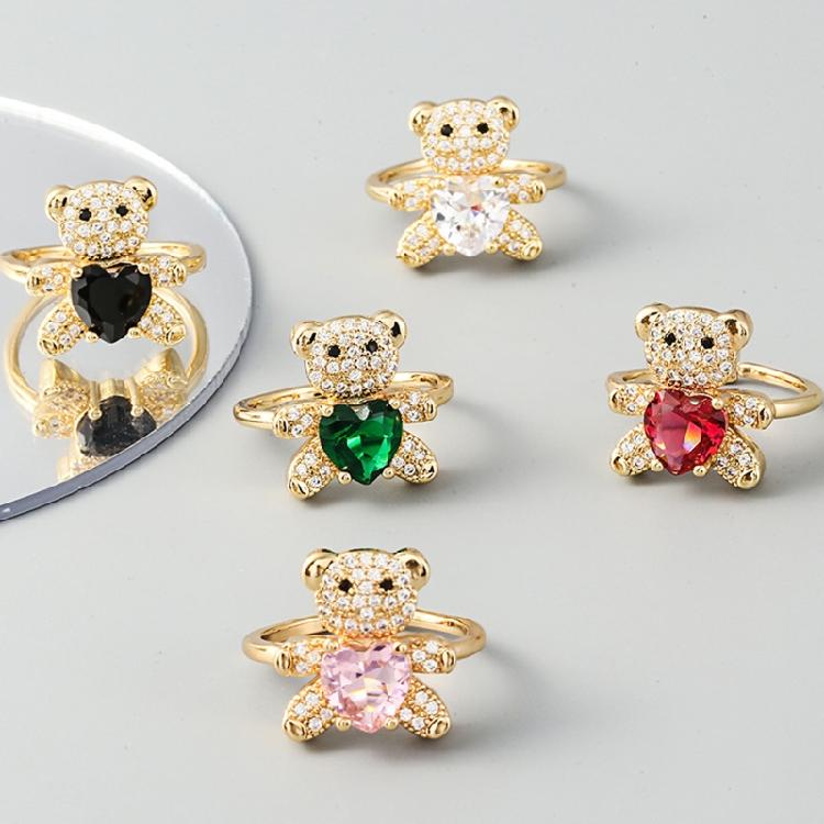 Colored Crystal Heart-shaped Opening Adjustable Ring Handmade Jewelry Party Gift