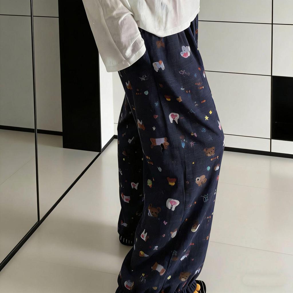 Three Sizes Women's Cotton Silk Wide-Leg Rayon Pants - Spring/Summer Breathable, Plus Size Casual Home Sleepwear