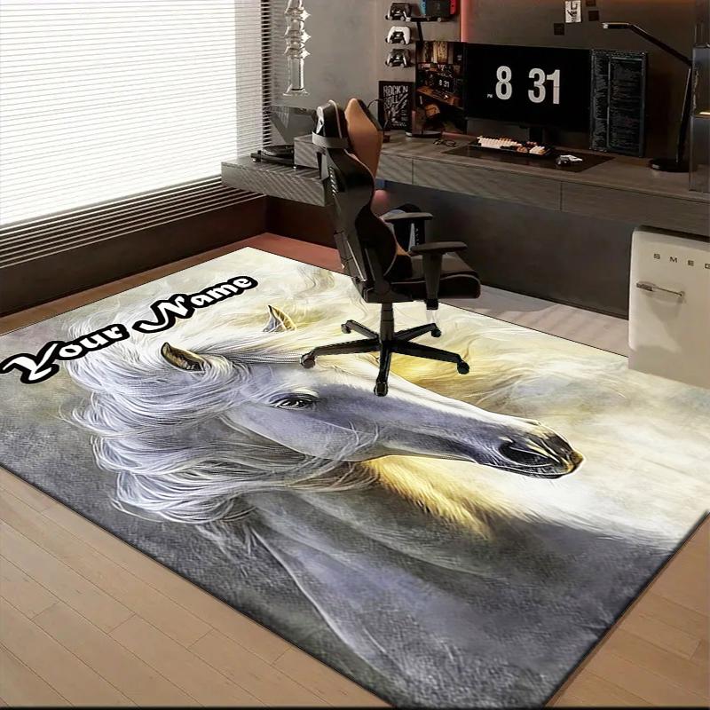 1PC Custom Name Ethereal Horse Portrait Theme Floor Mat Ideal for Living Room, Game Rooms, Office, Bedroom,Floor Mat Playful Design