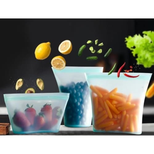 Reusable Silicone Bags for Vegetable and Fruit Storage, Zip-Top Food Bags, Leak-Proof Kitchen Food Storage, Freezer Cabinet Safe, Microwave Safe, Dish