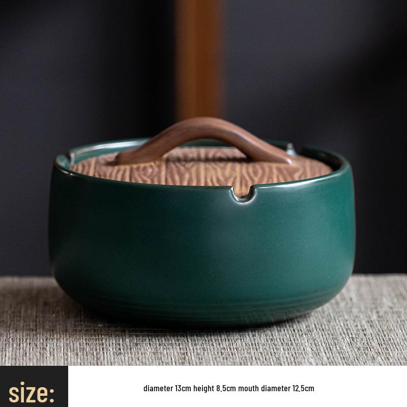 Chinese Style Ceramic Ashtray with Lid for Home and Office