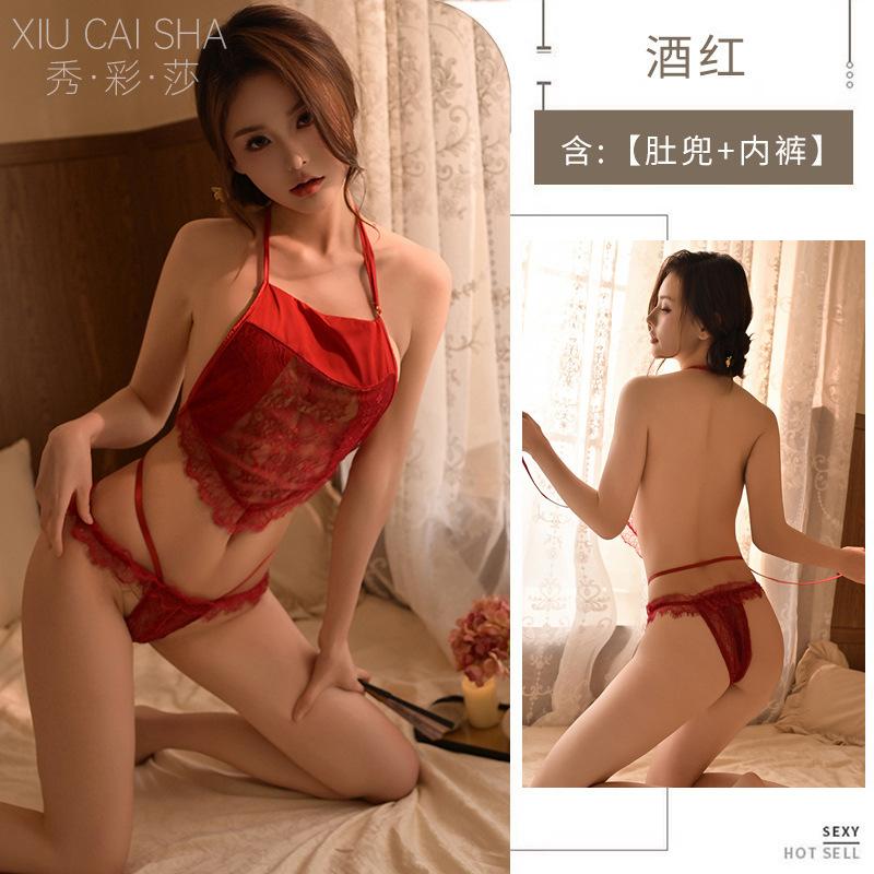 Lace Sexy Underwear Retro Belly Pocket Pajamas Female Seductive Seductive Stepmother Gun Clothes Transparent Open Pure Desire Products