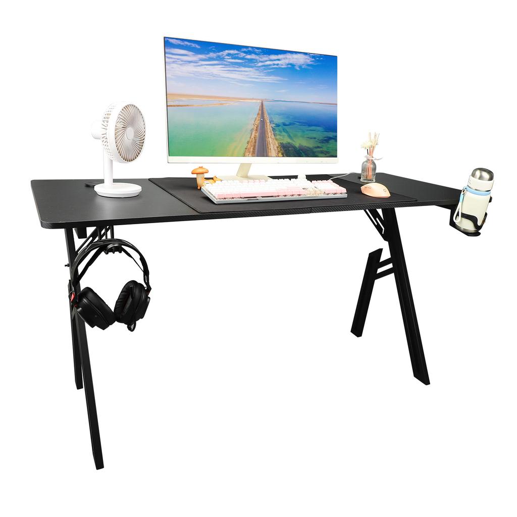 Computer Desk Non Slip Gaming Table 1.4m with Big Mouse Pad Water Cup Holder Earphone Hook
