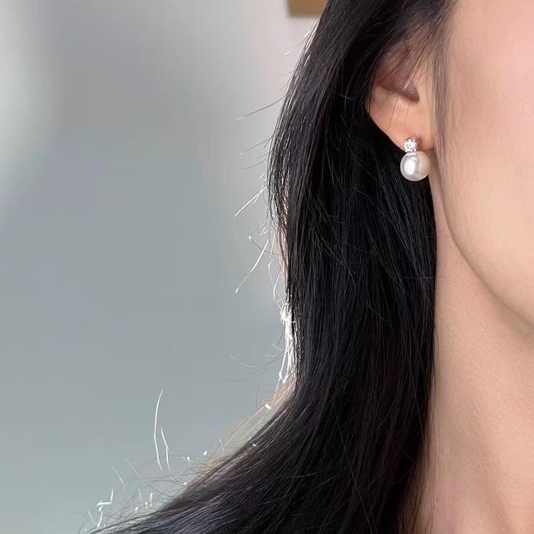 Princess Diana Style Natural Freshwater Pearl Luxury Stud Earrings for Women in 925 Silver
