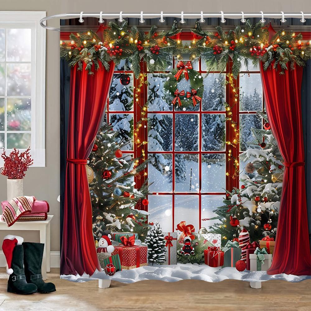 Decor de Crăciun Perdea de Duș Scenă de Iarnă cu Zăpadă Brad de Crăciun Cadouri de Crăciun Perdele de Duș din Poliester Decor Baie