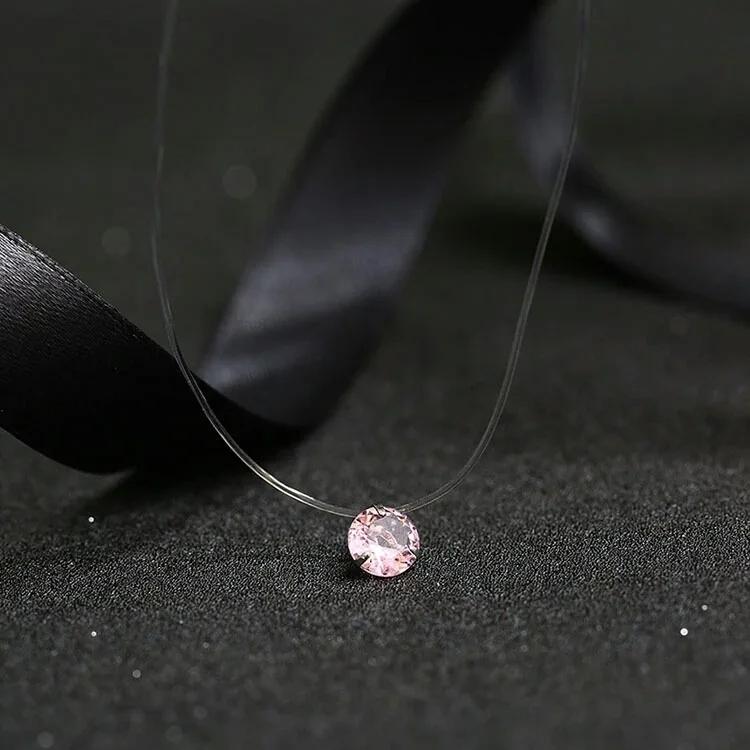 5 Farben Blendendes Zirkon Halskette Unsichtbare Transparente Angelschnur Einfache Anhänger Halskette Schmuck Für Frauen Perlen Schmuck