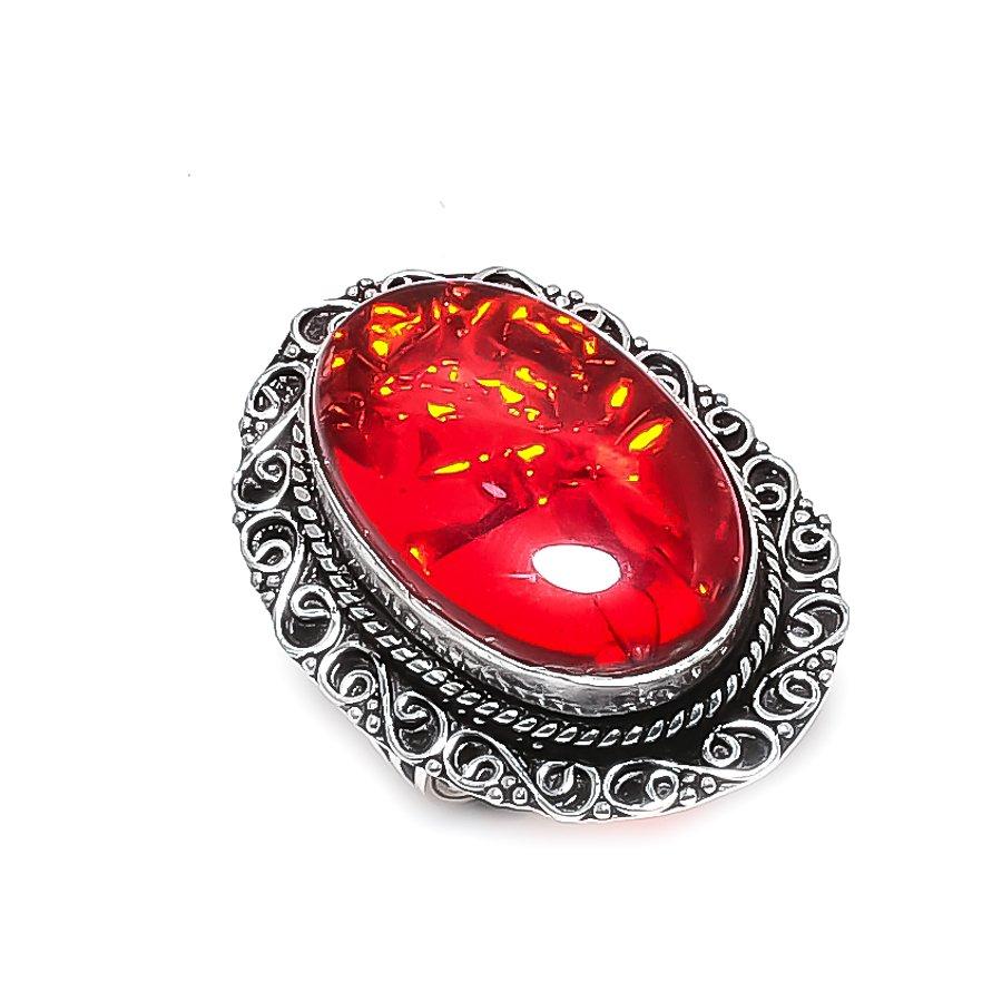 Natural Orange Triplet Opal 925 Sterling Silver Jewelry Ring Size 9 ETC-13970