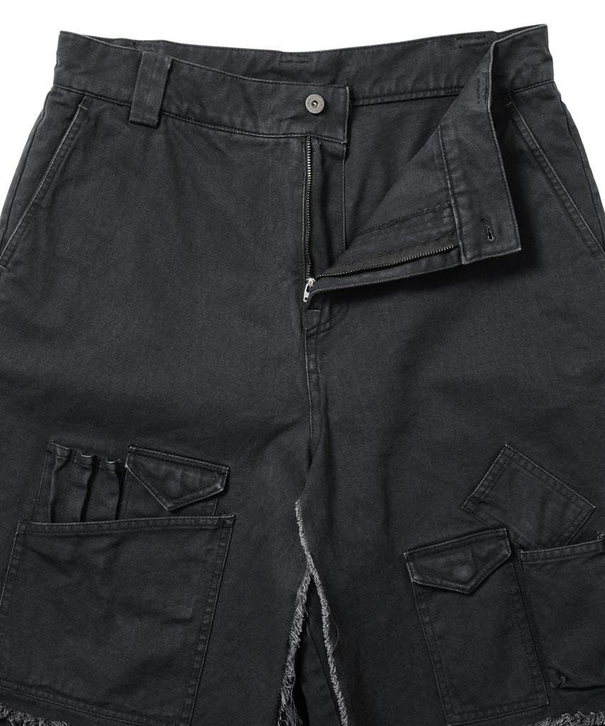 AJOBYAJO Washed Layered Cargo Skirt Shorts [Black]
