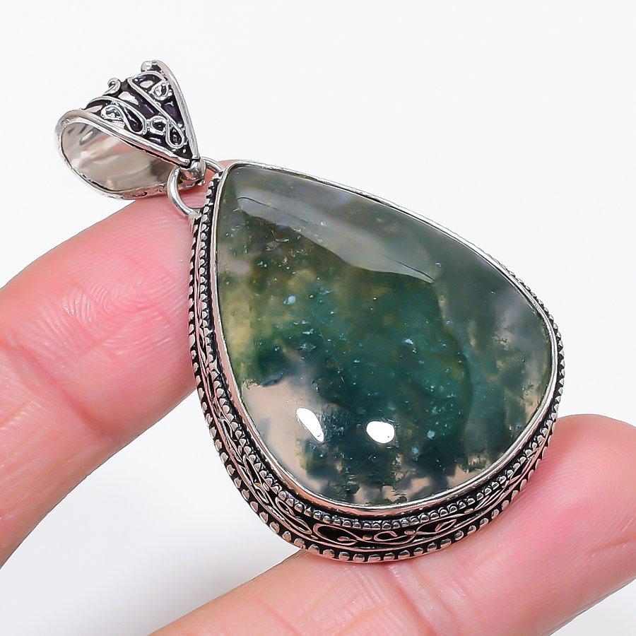 

Натуральный индийский моховой агат 925 стерлинговое серебро ювелирная подвеска 2.17 T4q48