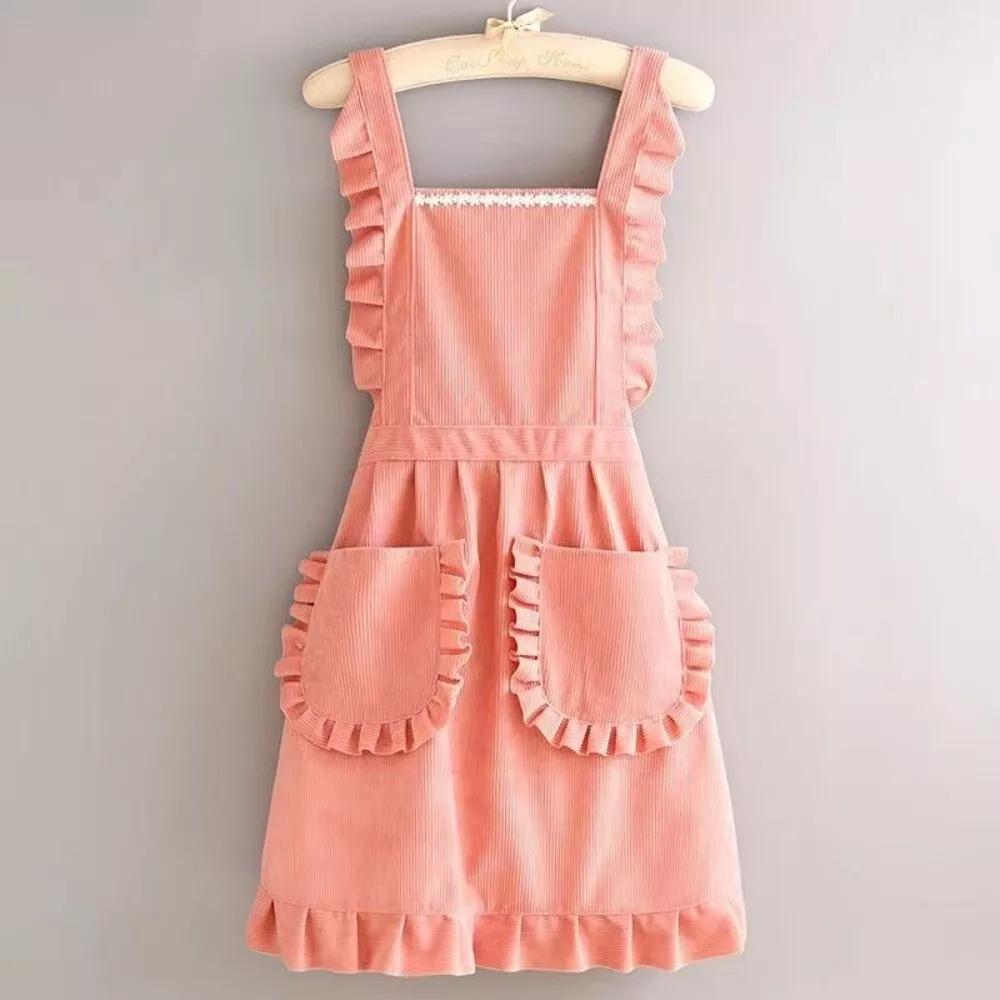 1Pcs Cute Korean Style Apron Female Nail Shop Kitchen Coffee Overalls Home Cooking Cleaning Sleeveless Apron