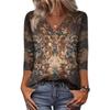 Women's 3/4 Sleeve Shirts V Neck Print Tops Casual Tops Basic Tees Blouse Loose Tops