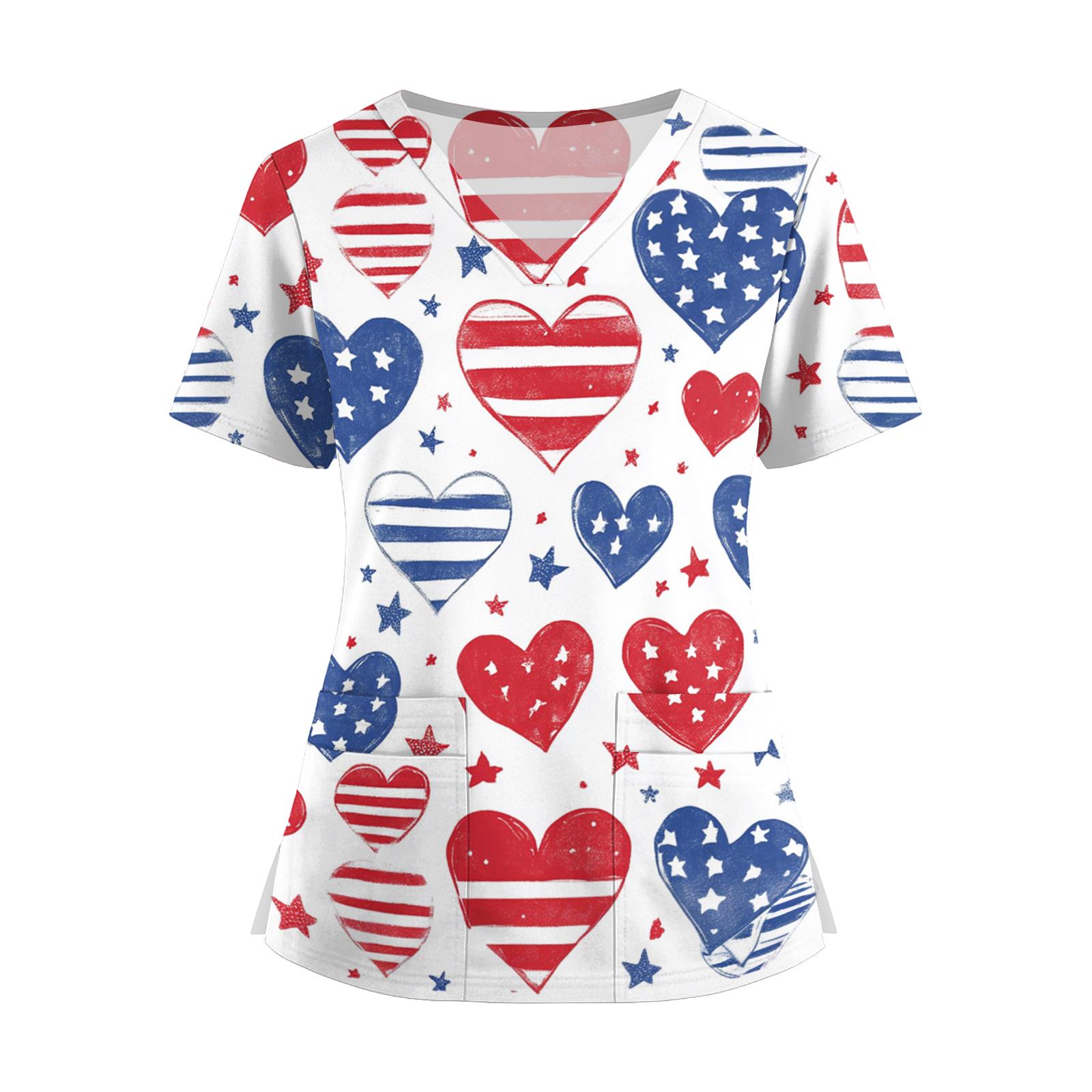 

Women s Fashion V-Neck Short Sleeve Overalls With Pockets Print Tops Clothes XL білий