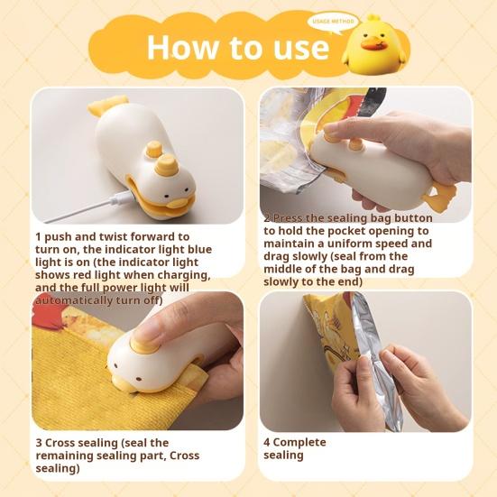 2 In 1 Mini Bag Sealer with Cutter Rechargeable Snack Sealing Machine Portable Heat Sealer for Plastic Bags Compact Food Storage Sealer